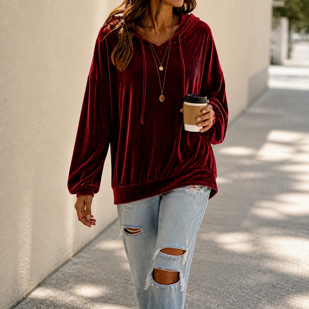 Women's Long Sleeve Fleece Hoo - Winter Clothing Drawing ulasan dan harga