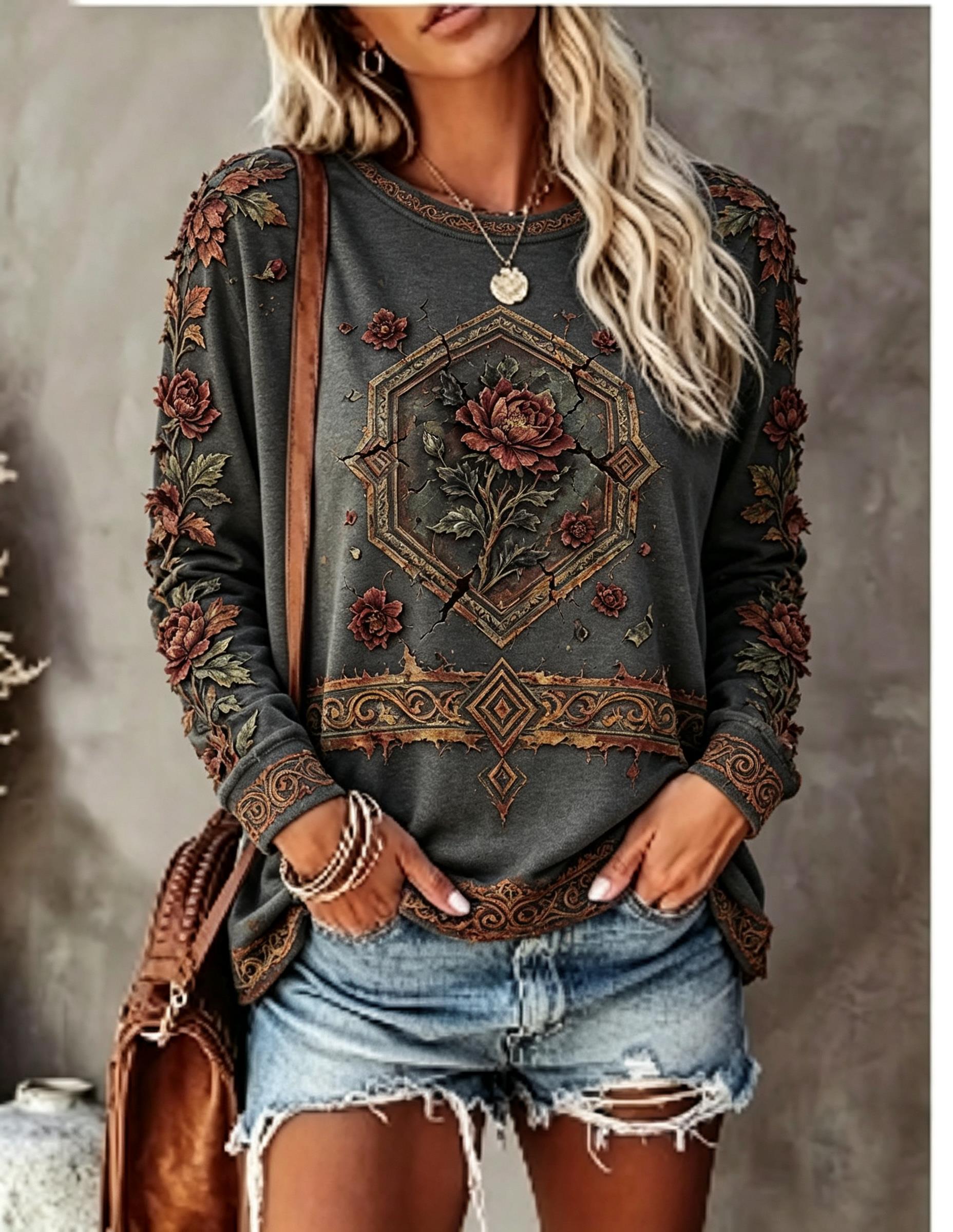 Women Crew Neck Long Sleeve T‑ - Winter Clothing For Women ulasan dan harga