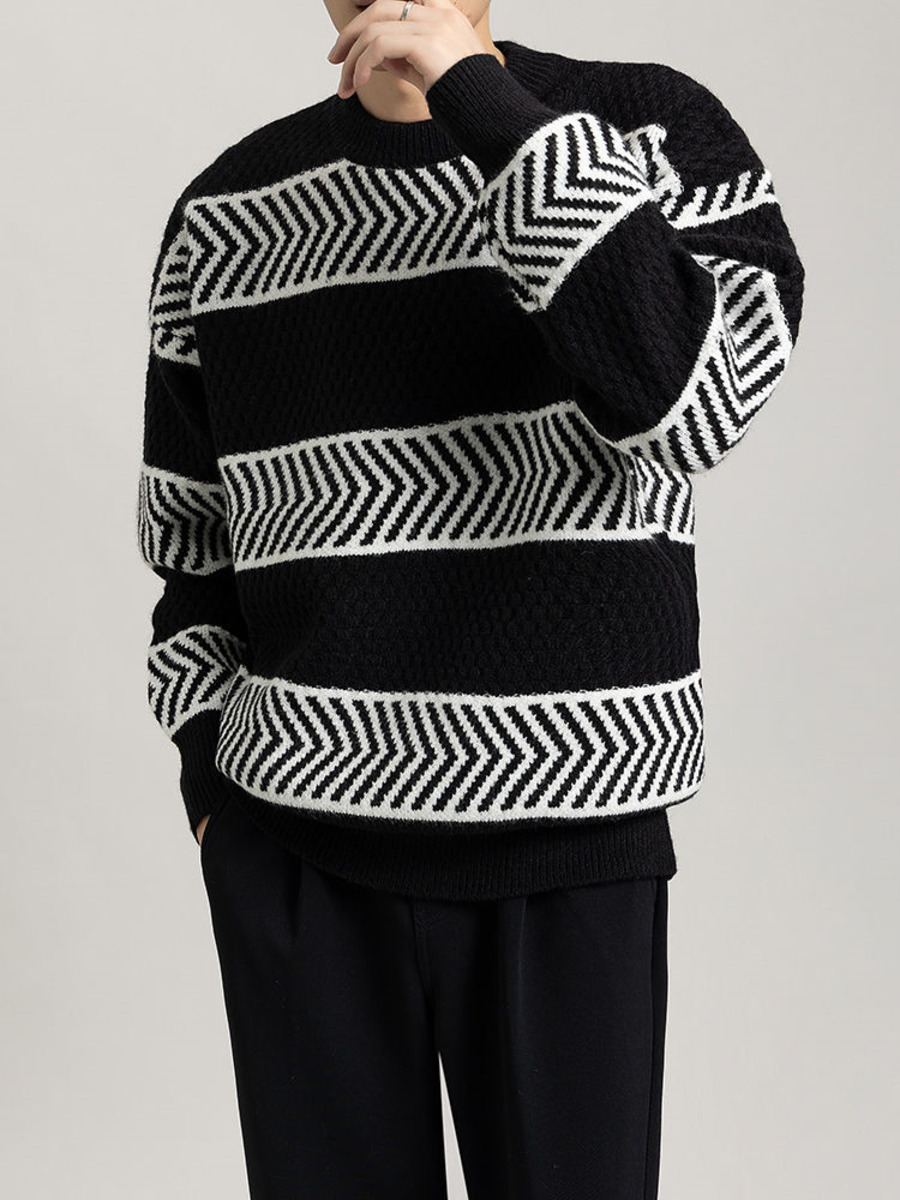 Casual Loose Stripes Pullover  - Winter Clothing Hong Kong ulasan dan harga