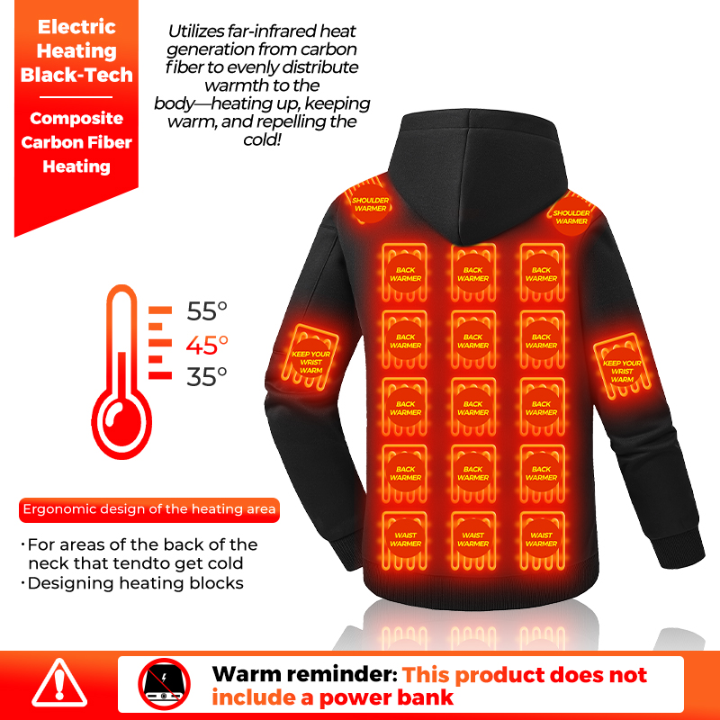 Heating Hoodie 26 Zones Heated - Winter Clothing Hiking ulasan dan harga