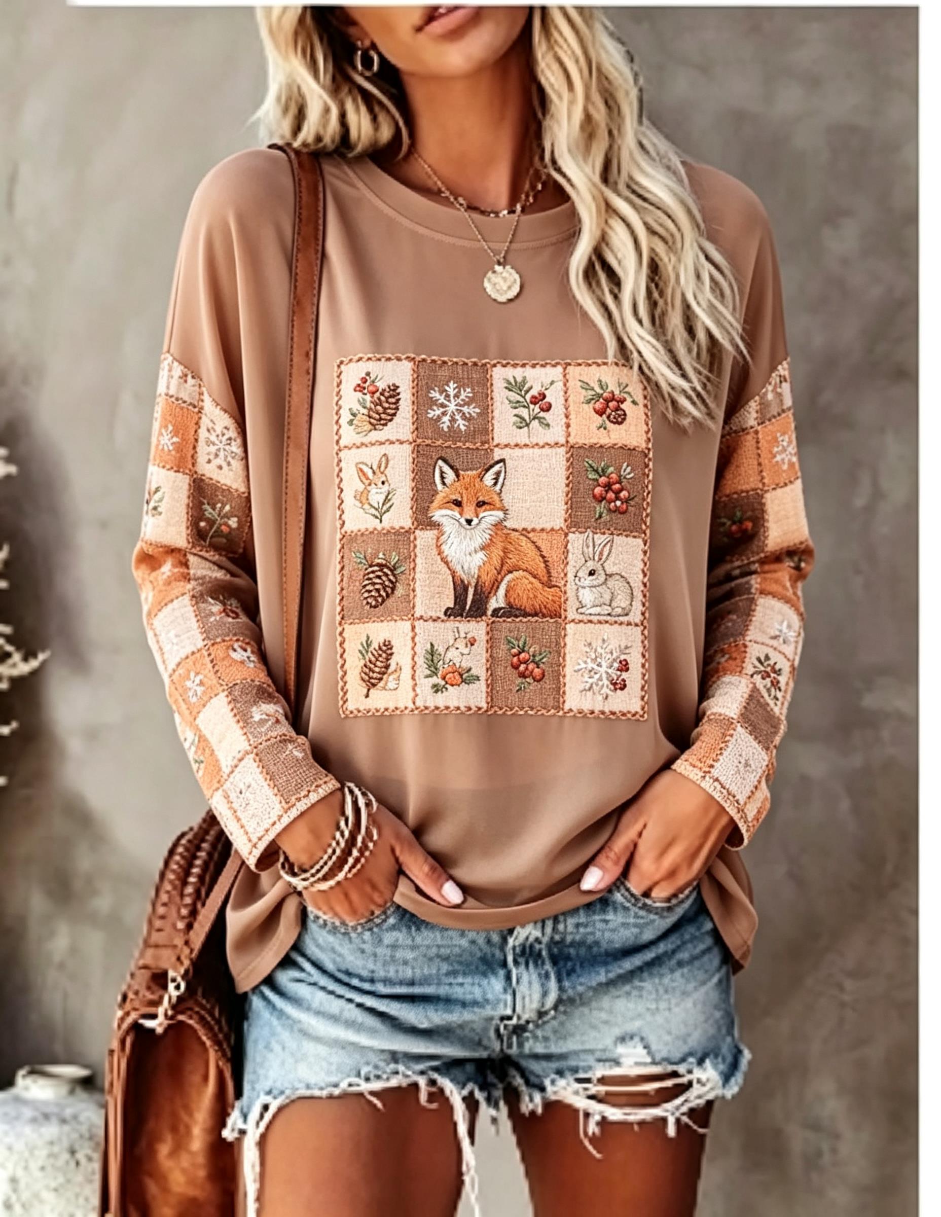 Women Long Sleeve T Shirt Fox  - Winter Clothing For Women ulasan dan harga
