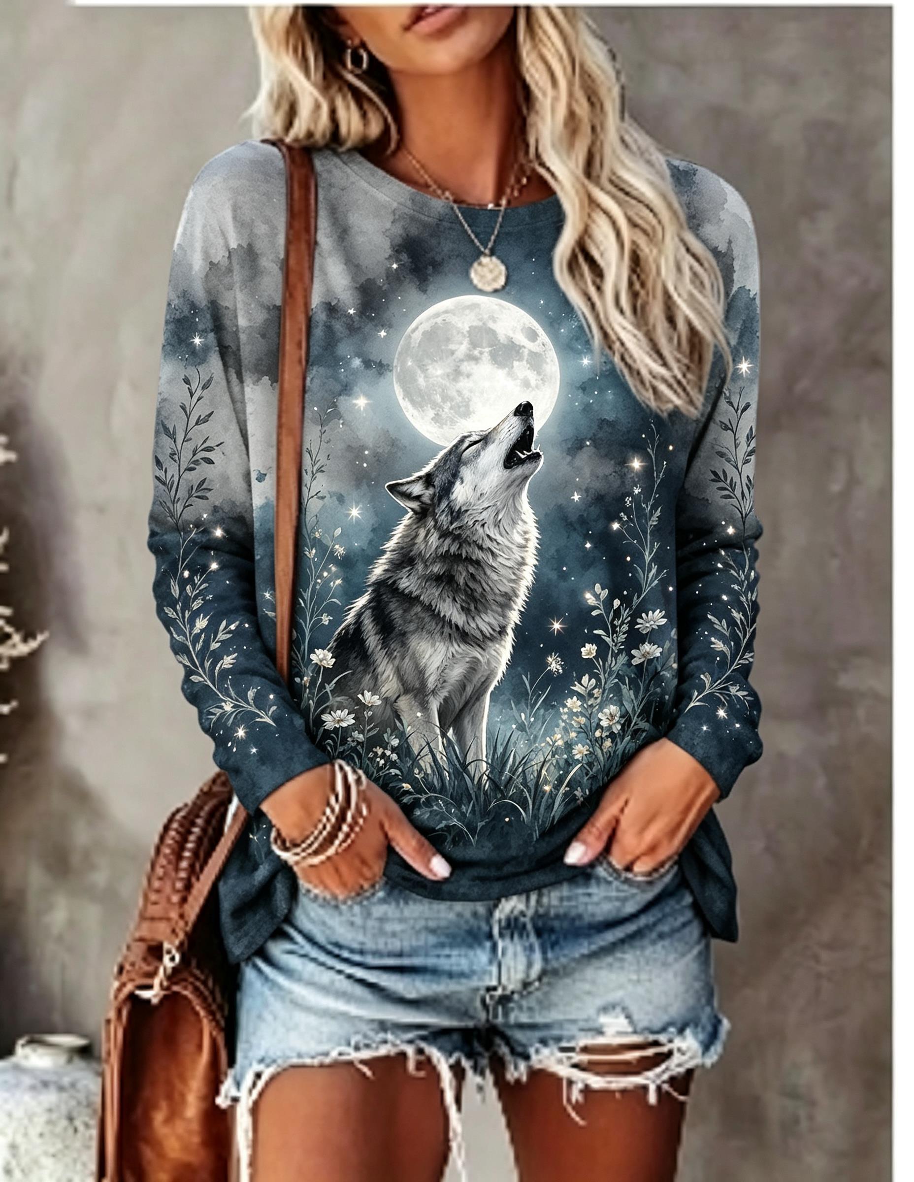 Women Long Sleeve T Shirt Howl - Winter Clothing For Women ulasan dan harga