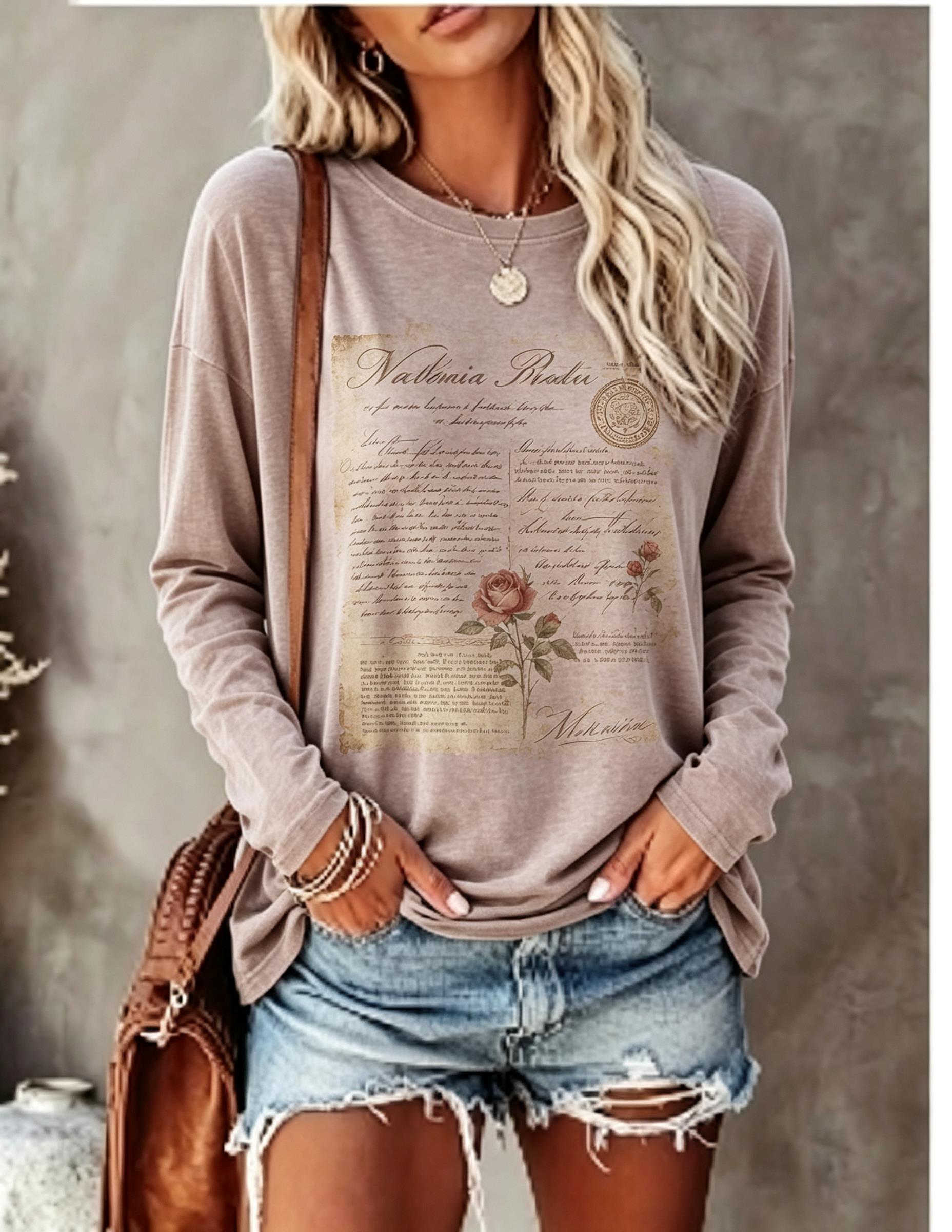 Women Long Sleeve T Shirt Vint - Winter Clothing For Women ulasan dan harga